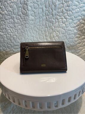 HOBO Dark Brown Leather Zip Card Case